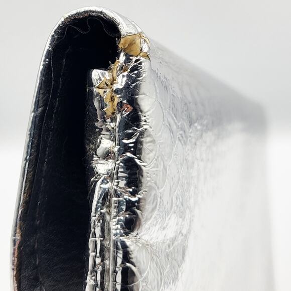 Vtg Silver Mermaid Micro Flap Faux Snake Leather Foldover Clutch Shoulder Bag - Picture 6 of 12